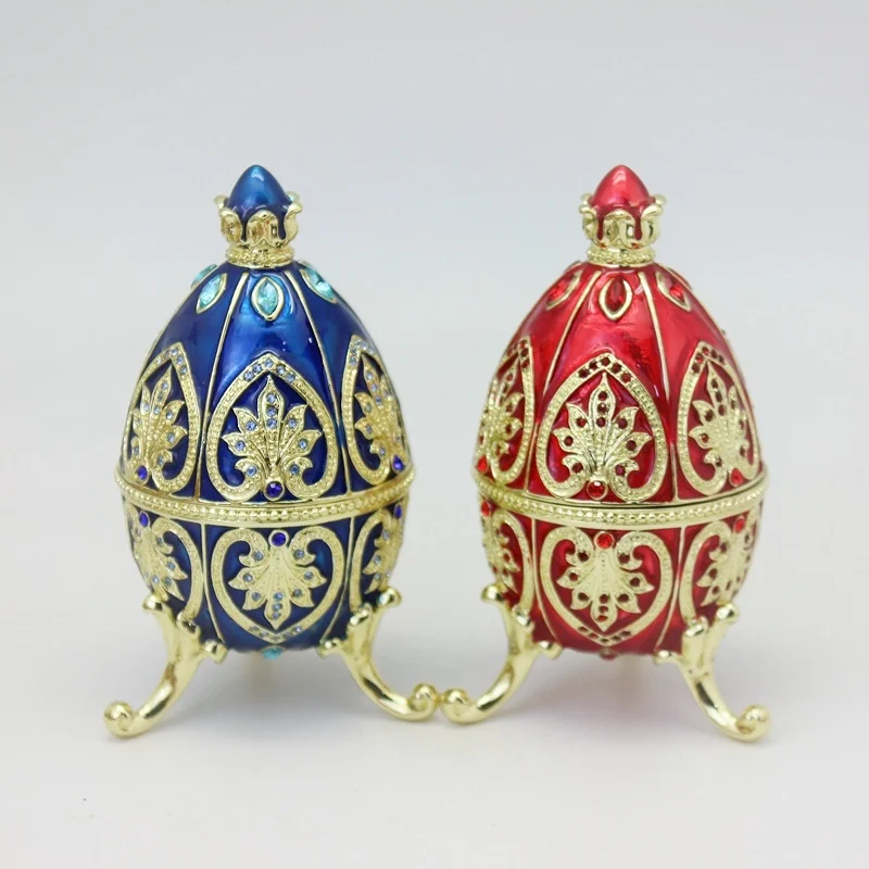 SHINNYGIFTS Easter Egg Style Trinket box Hinged Enameled Jewelry Box, Unique Gift for Family