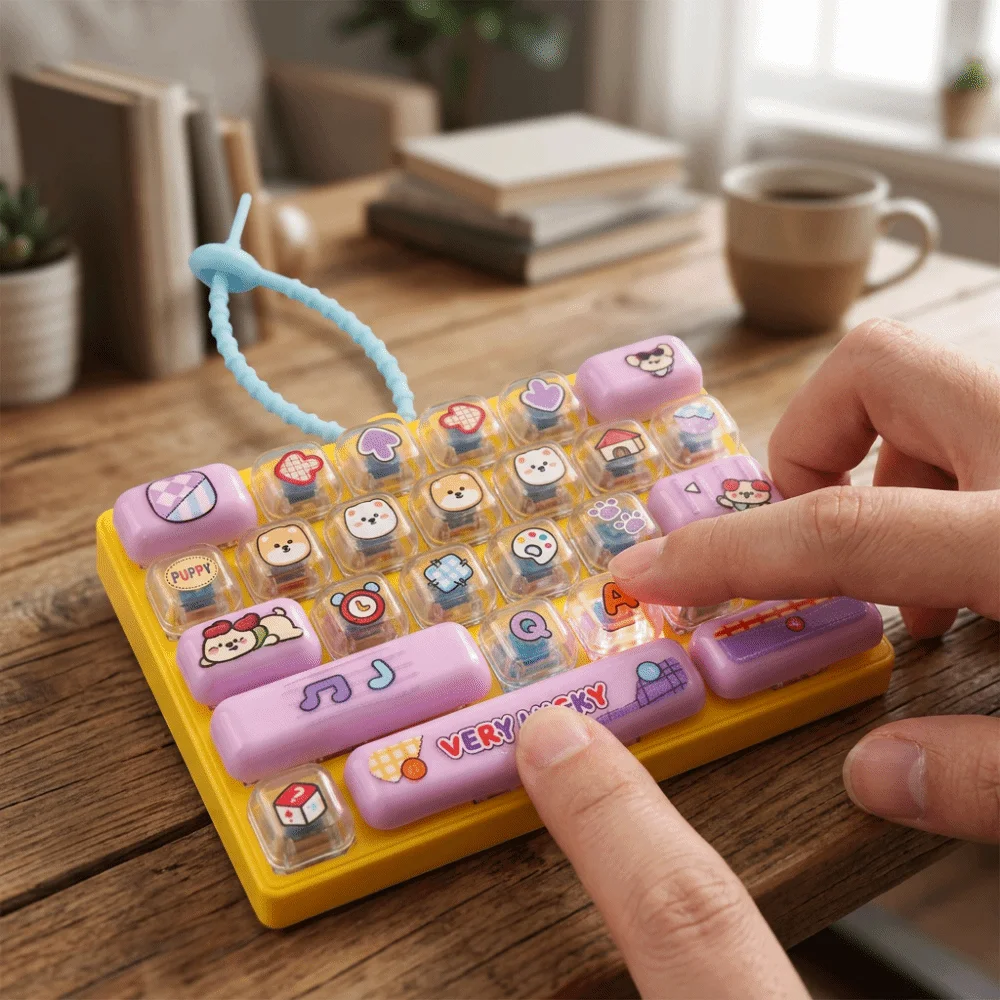 Mini Keyboard 26 Key Keyboard Keychain Colorful Push Button Fidget Keychain Simulation Keyboard Creative Keycap Clicker