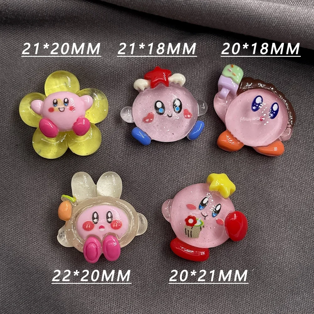 5pcs Cartoon Bandai Transparent Flower Kirby Flatback Resin Charms Crafts Embellishments Diy Cabochons Decoration Accessories