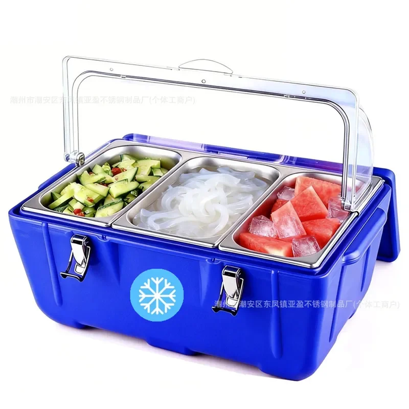 30L Stainless Steel Insulated Cooler Box with Removable Grid Compartments Portable Thermal Warmer for Food Storage and