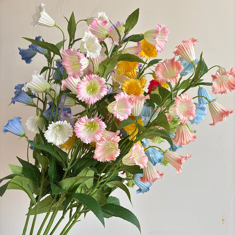 

Свадебный букет из искусственных цветов: колокольчики и тюльпаны, мягкие шелковые цветы для декора, для мероприятий в помещении и на улице