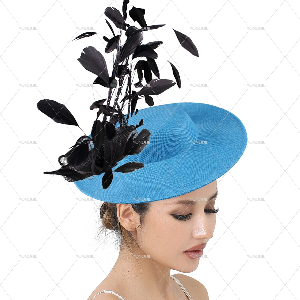 

Elegant Fascinator Derby Hat Flower For Lady Sinamay Church Hats Big Brim Fedoras Wedding Party Dress Hat XMF320