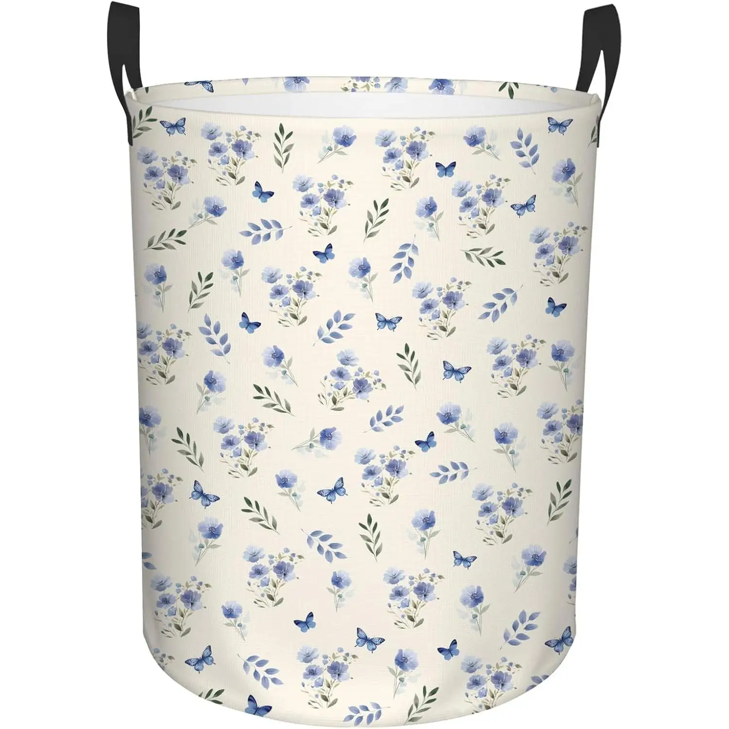 

Flower Laundry Hamper Waterproof Collapsible Laundry Basket for Bedroom Round Nursery Hamper Storage Bin with Handles