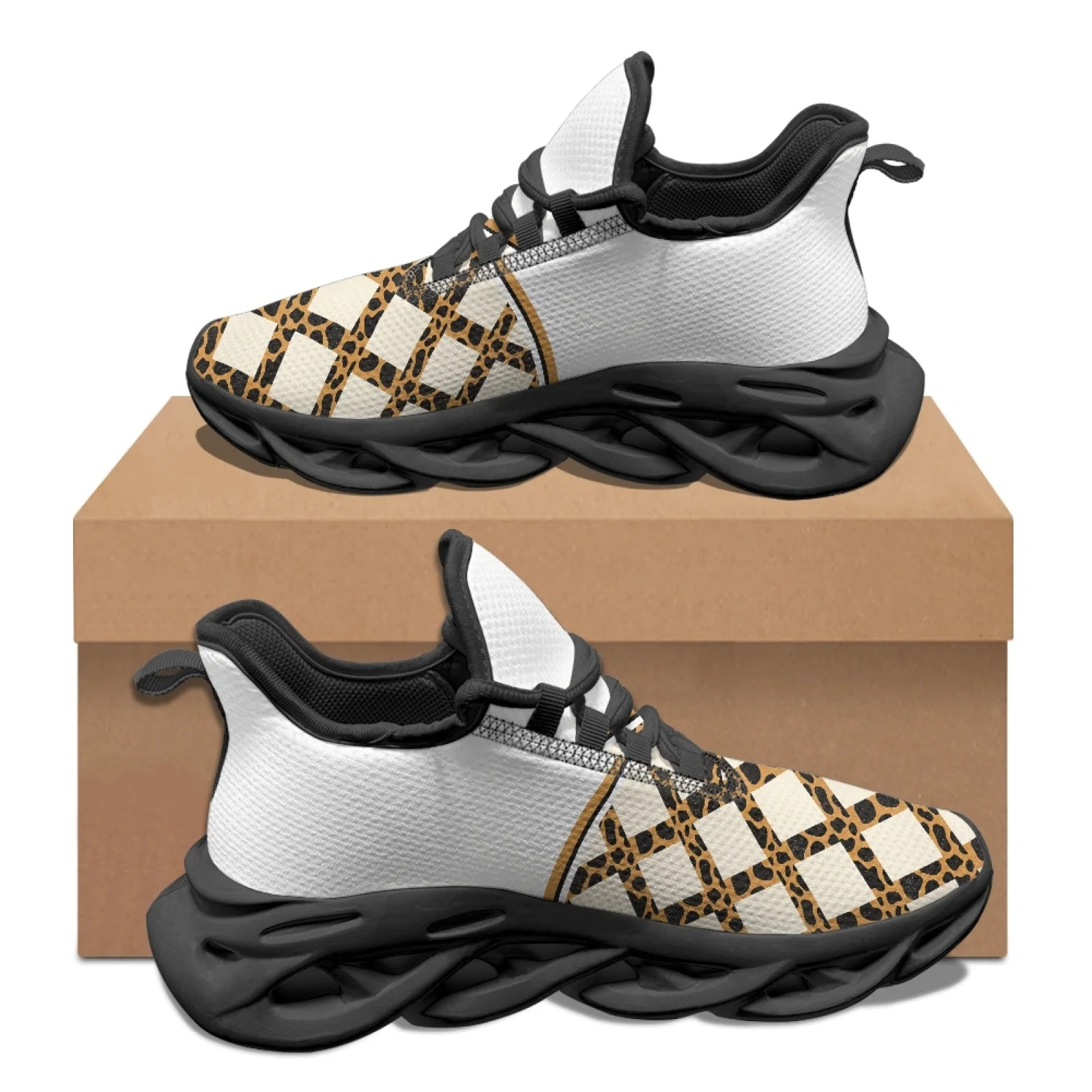 PENSTROLL Leopard Checkered Blade Running Shoes Mesh & EVA Mens Running Shoes Casual Athletic Sneakers for Hiking