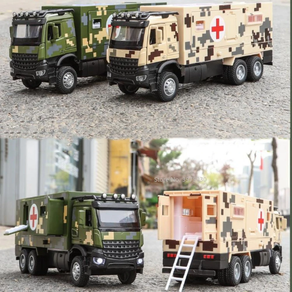 1/32 Military Medical Toy Car Models Alloy Diecast All Car Doors Can Be Opened With Sound Light Truck Vehicles For Boys Gifts