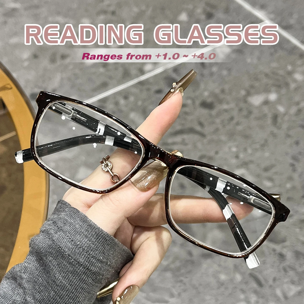 Fashionable Rectangular Reading Glasses with Ultra-Soft and Tough Frame, Giving Practical Reading Glasses to Elders
