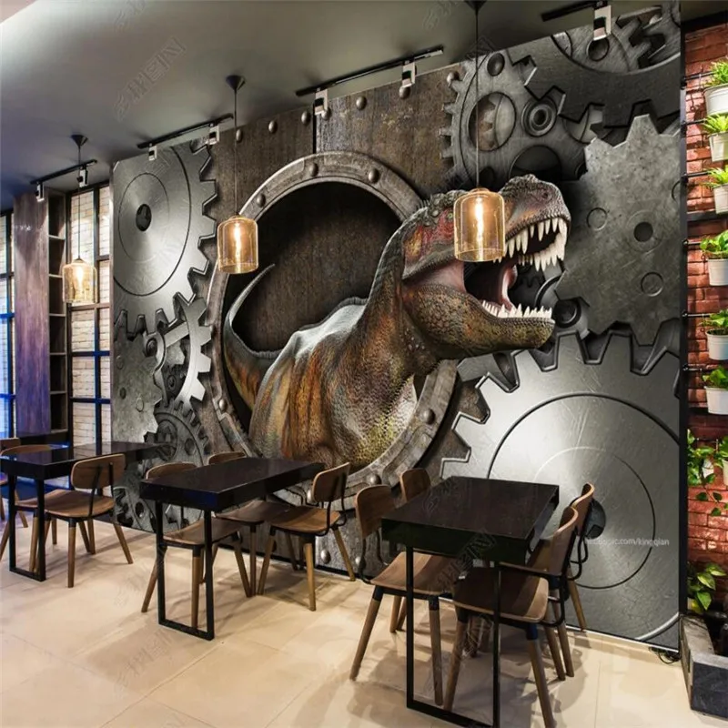 

Custom Retro Industrial Wind Metal Gear Dinosaur Bar KTV Background Wallpaper 3D Music Club Restaurant Decor Mural Wall Paper 3D