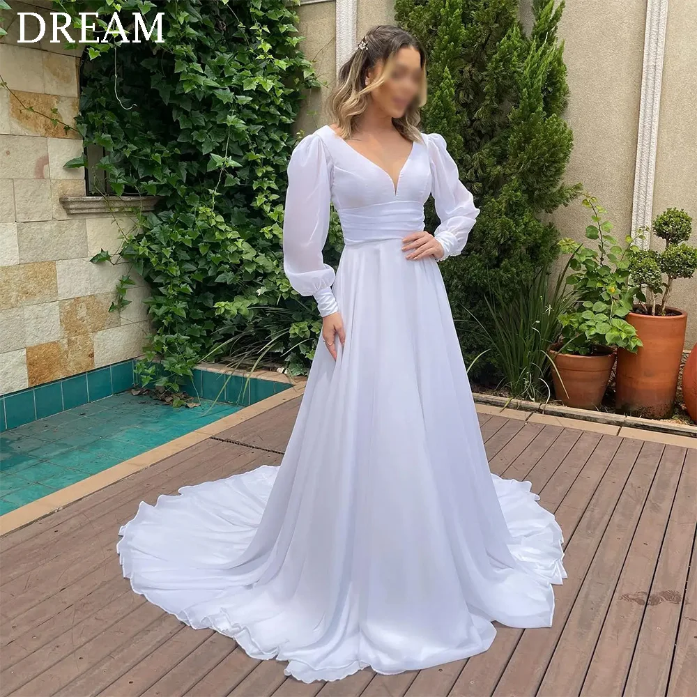 Vestidos de novia blancos largos elegantes personalizados, manga acampanada, hasta el suelo, corte en A, vestidos de novia bohemios, vestidos de novia largos de playa