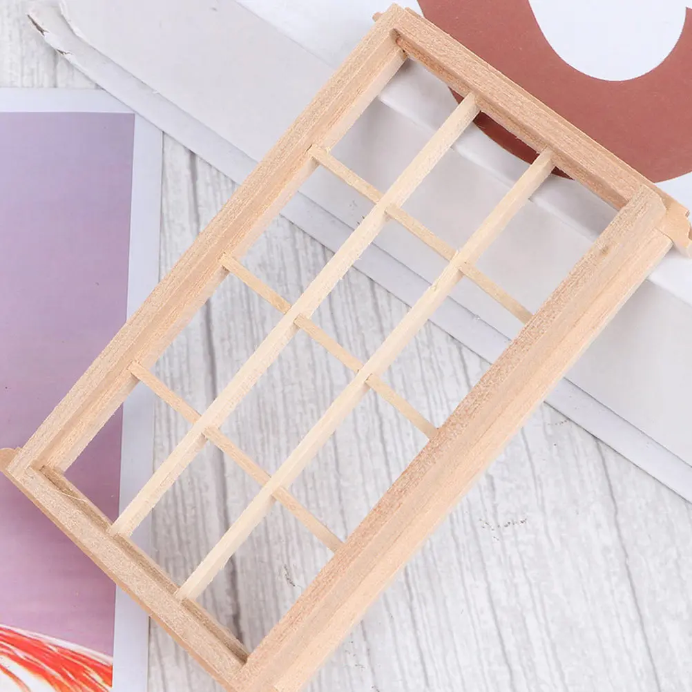 

4 шт. деревянных миниатюрных оконных рамок, неокрашенные, для декора миниатюрных домиков, украшения гостиной, для ролевых игр