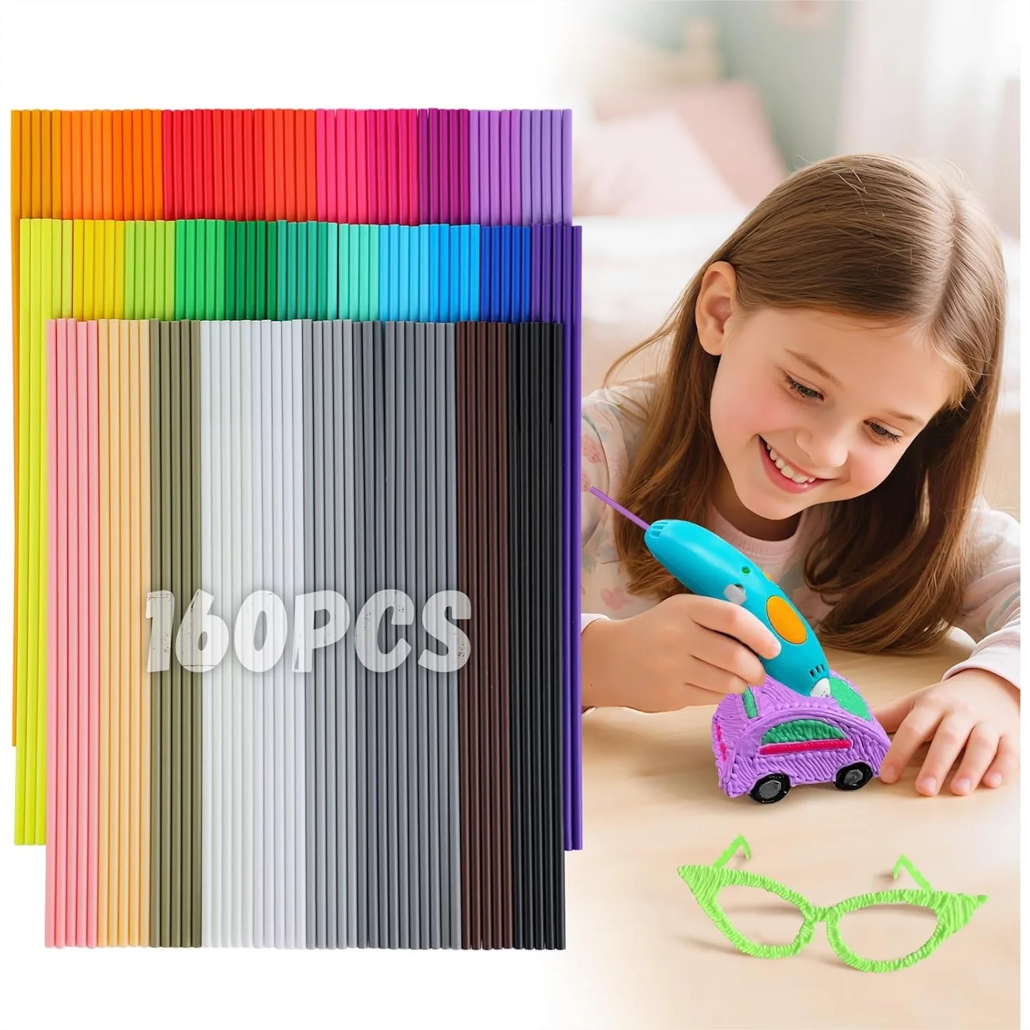 

32 Colors 3D Pen Filament Refills Compatible with 3Doodler Start+ Only, Low Temp PCL, 2.5mm 3D Printer Pen Refill Pack for Kids