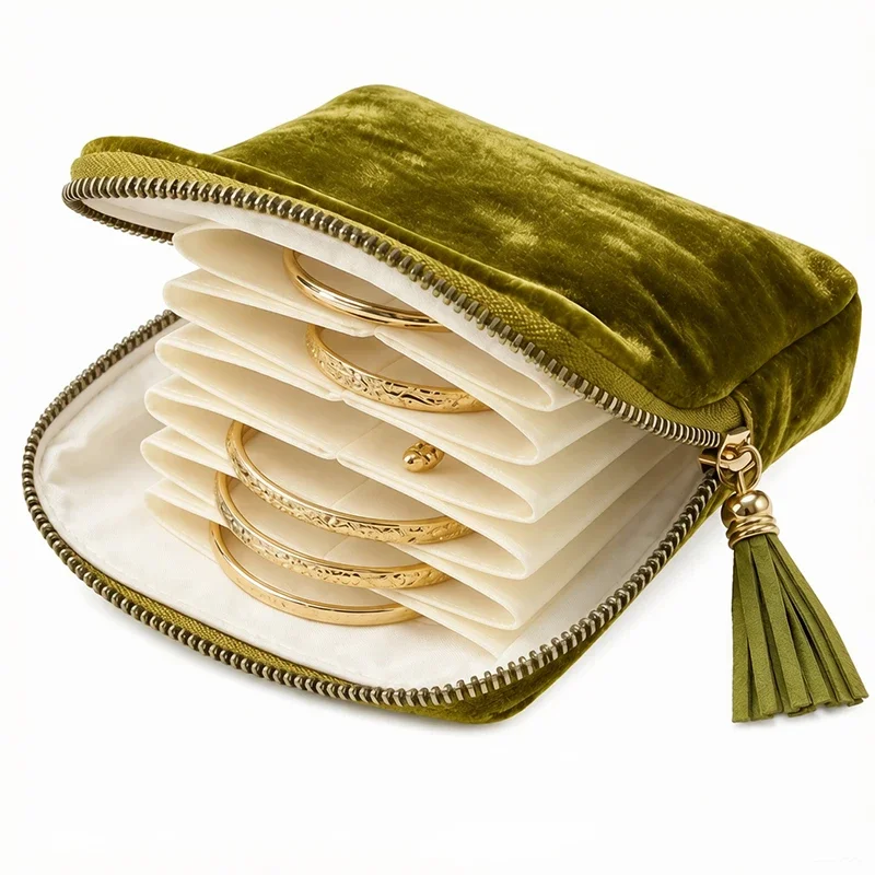 1pc Suede Jewelry Storage Bag with Tassel Zipper, Multi-layer Travel Jewelry Organizing Bag, Ring Earrings Bracelet Storage Bag