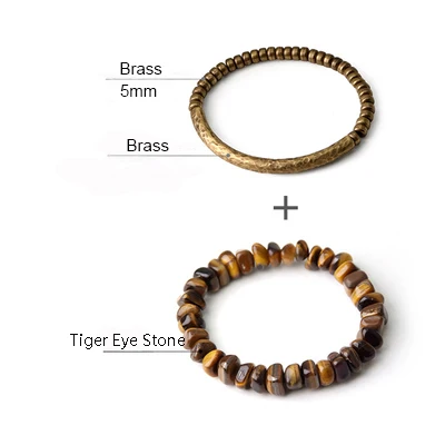 Golden Tiger Eye Tumbled Stone Bracelet Mixed Hand Beaten Copper Protection Meditation Jewelry For Men Women Inspire Courage