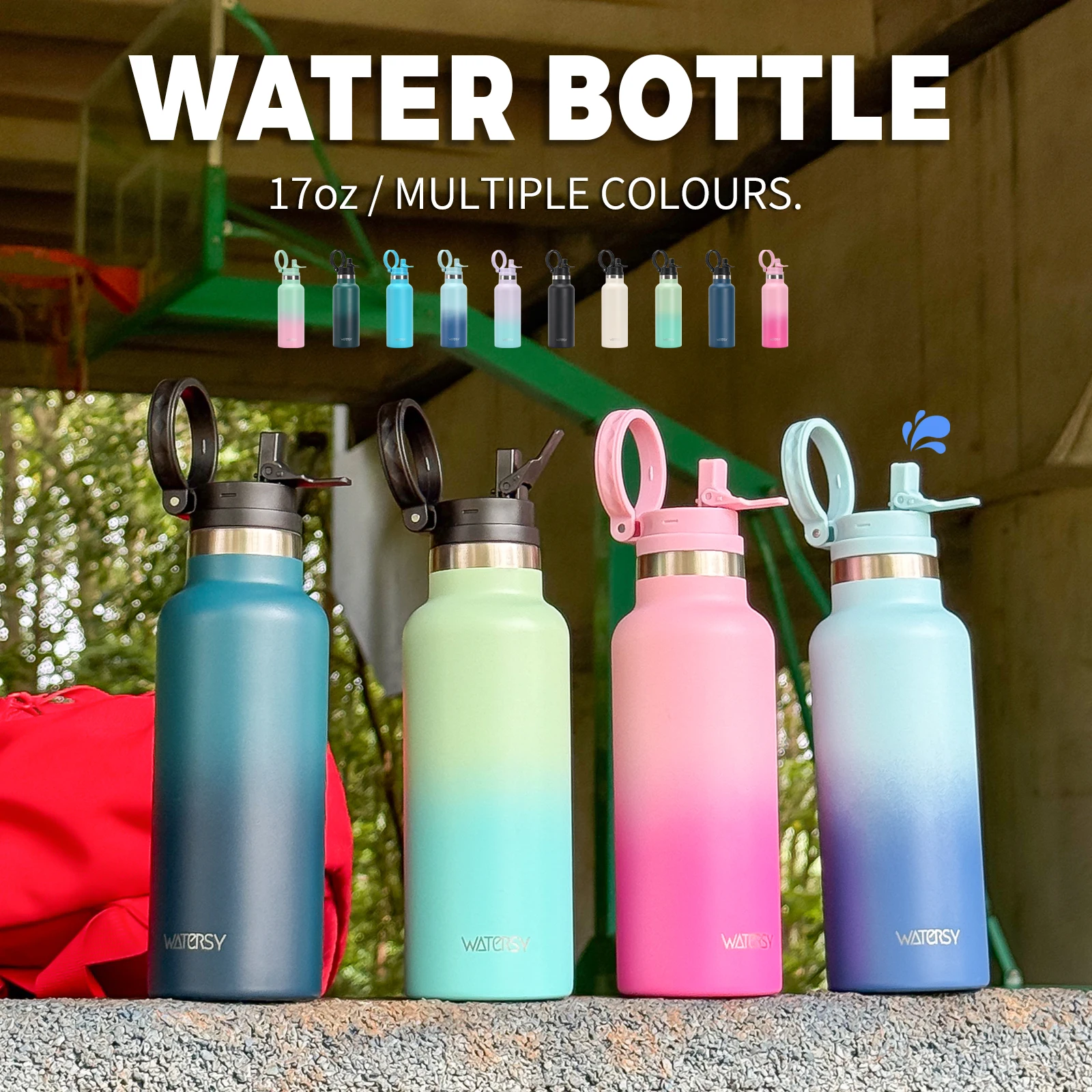 WATERSY 500 ml Edelstahl-Wasserflasche mit Griff und Strohhalm, doppelwandiger isolierter Thermobecher, Isolierflasche für den Sport