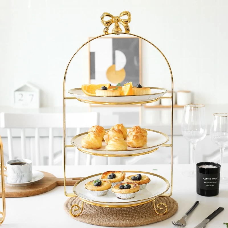 Afternoon tea snack rack with three layers of trays, household living room coffee table dessert table
