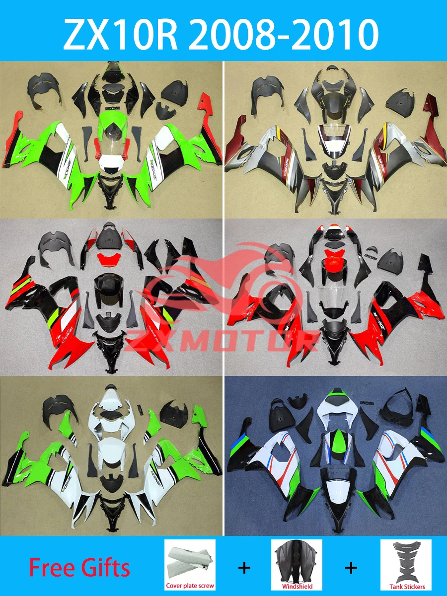 Juego de carenado de inyección para motocicleta, Kit de carenados para KAWASAKI ZX 10R, 2008, 2009, 2010, ZX10R, 08, 09, 10