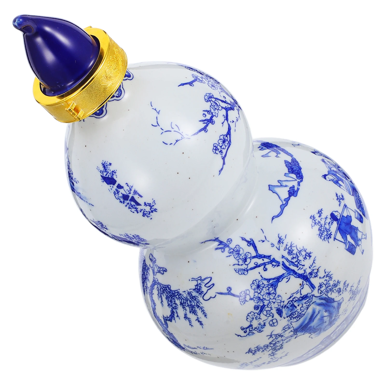 

Blue and White Porcelain Wine Gourd Vintage Chinese Rice Wine Bottle -Proof Design Portable Ceramic Sake Serving