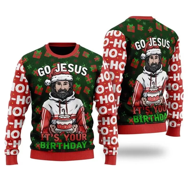 3D Print Jesus Ugly Christmas Jumper Sweatshirt For Men Women Costume Casual Pullover Long Sleeve New In Jackets Mens Xms Hoodie