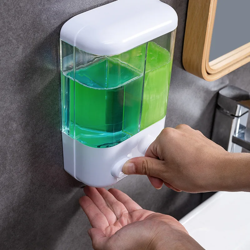 New Bathroom Non-punching Manual Press Soap Dispenser Wall Hanging Traceless Paste Disinfectant Bottle Transparent Divided