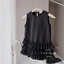 Baby Girls Dress 2023 New Korean Children's Wear Summer Children's Fashionable Sweet Black Lace Sleeveless Dress