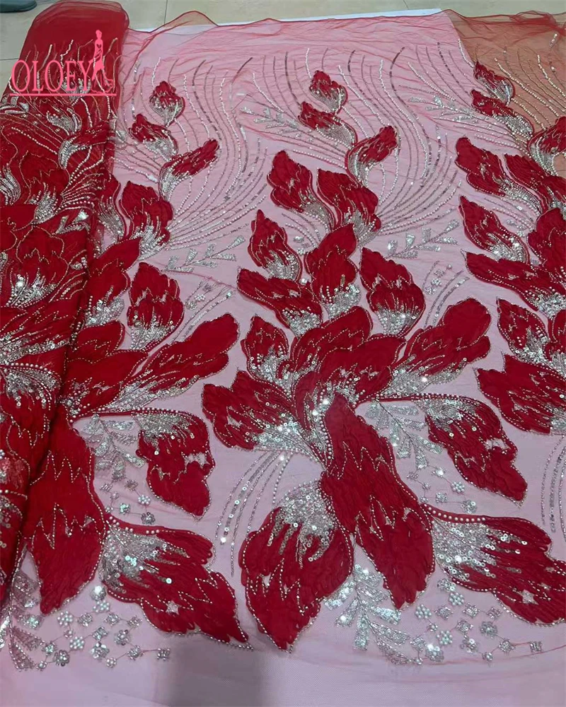 OLOEY-tela de encaje africano con lentejuelas para novio, cuentas 3D bordadas de alta calidad, tul francés para boda nigeriana