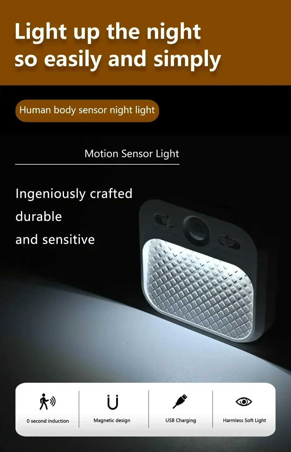 1-4 Pack Motion Sensor LED Night Light Rechargeable Cabinet Light For Bedroom Stairs Hallway Kitchen Closet Lights Wardrobe Lamp