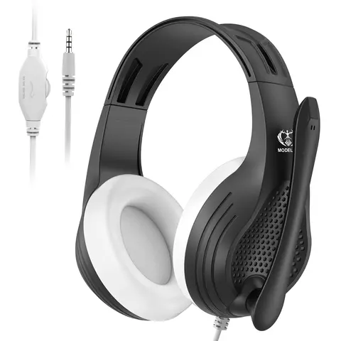 Cuffie over-ear cablate da 3,5 mm con microfono, cancellazione del rumore, bassi stereo, paraorecchie morbidi per PC da gioco/PS4/PS5/XBOX/laptop/telefono/T