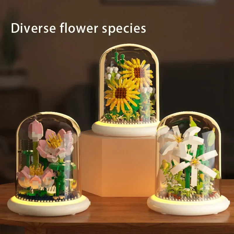 مكعبات بناء الزهور الأبدية لألغاز ألغاز الأطفال، ألعاب الزهور، ديكورات الطاولة، هدايا الحلي ألعاب نبيين بولوك