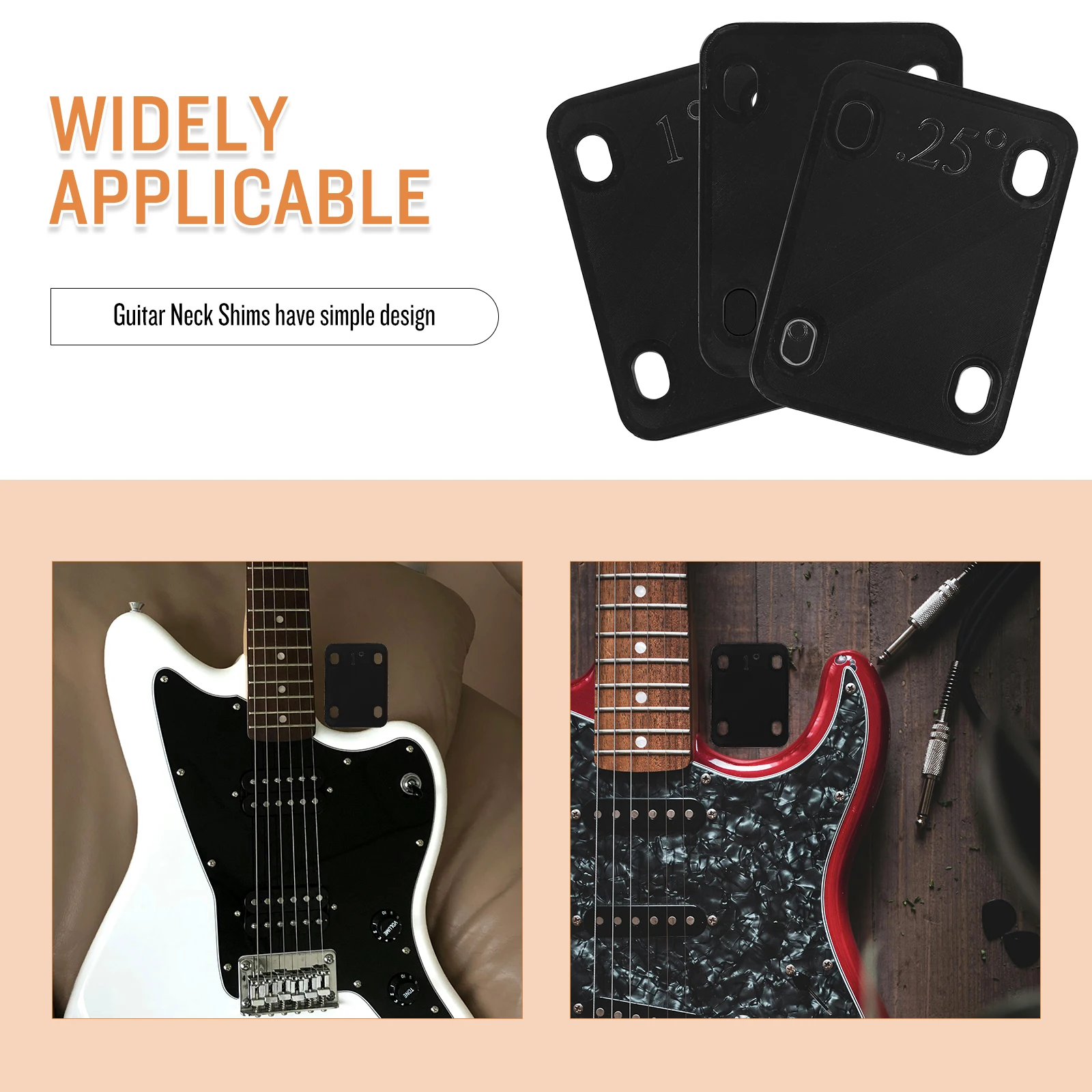 

3pcs Plastic Neck Shims Durable Replacement Bass Guitar Parts Heightening Gasket Compact Lightweight Neck Spacer Plate Washer