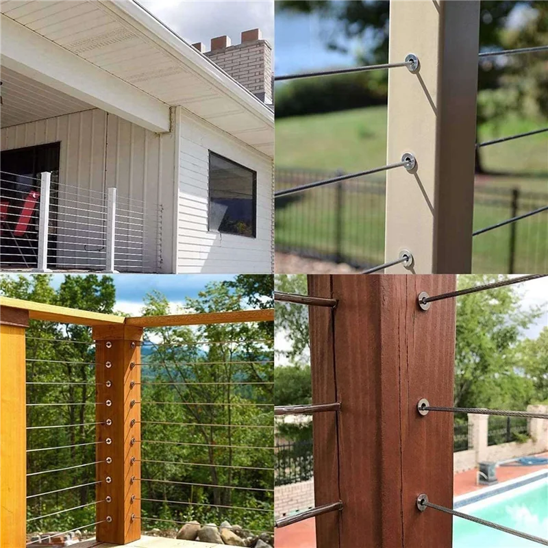 A64K 240 Pack T316 Stainless Steel Protector Sleeves For 1/8 Inch Wire Rope Cable Railing DIY Balustrade With 6 Pc Drill Bit