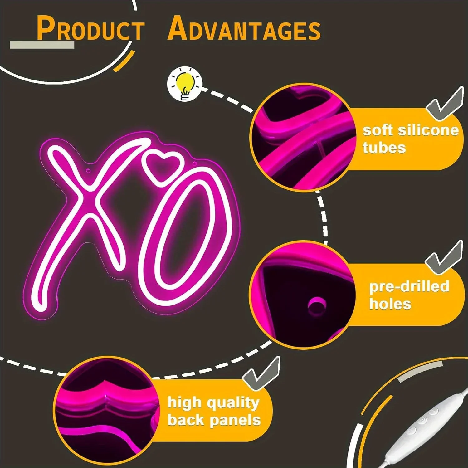 Pink XO Heart Neon Signs for Wall Decor Dimmable LED Signs USB Powered for Man Cave Party Bedroom Bar Birthday  Gifts