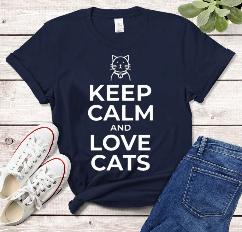 

Keep Calm and Love Cats Funny Cat Lover Shirt for Cat People Feline Gifts For Men Women or Youth Boys or Girls 100% Cotton goth