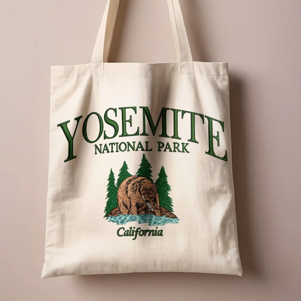 A Yosemite National Park printed canvas tote bag, suitable for daily use, shopping, school, and travel