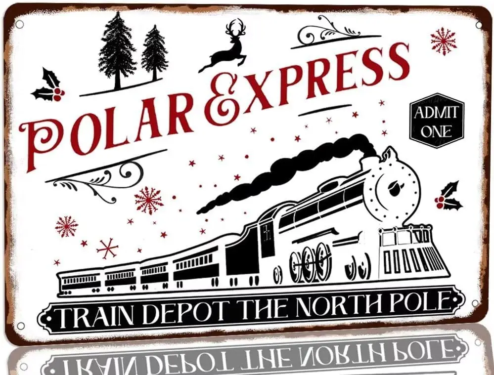 Polar Express Train Depot the North Pole Metal Tin Sign Rustic Christmas Poster Decor for Home Kitchen Cafe Bar Winter Art Wall