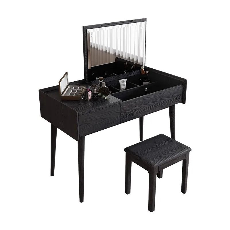 Retro solid wood dresser, desk flip cover dual-purpose medieval ash wood small apartment