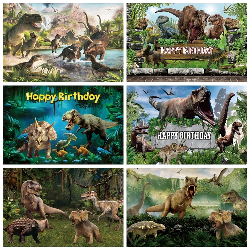 

3D Dinosaur Birthday Backdrop Jungle World Jurassic Dinosaur Kids Boys Baby Happy Birthday Party Photography Background Decor