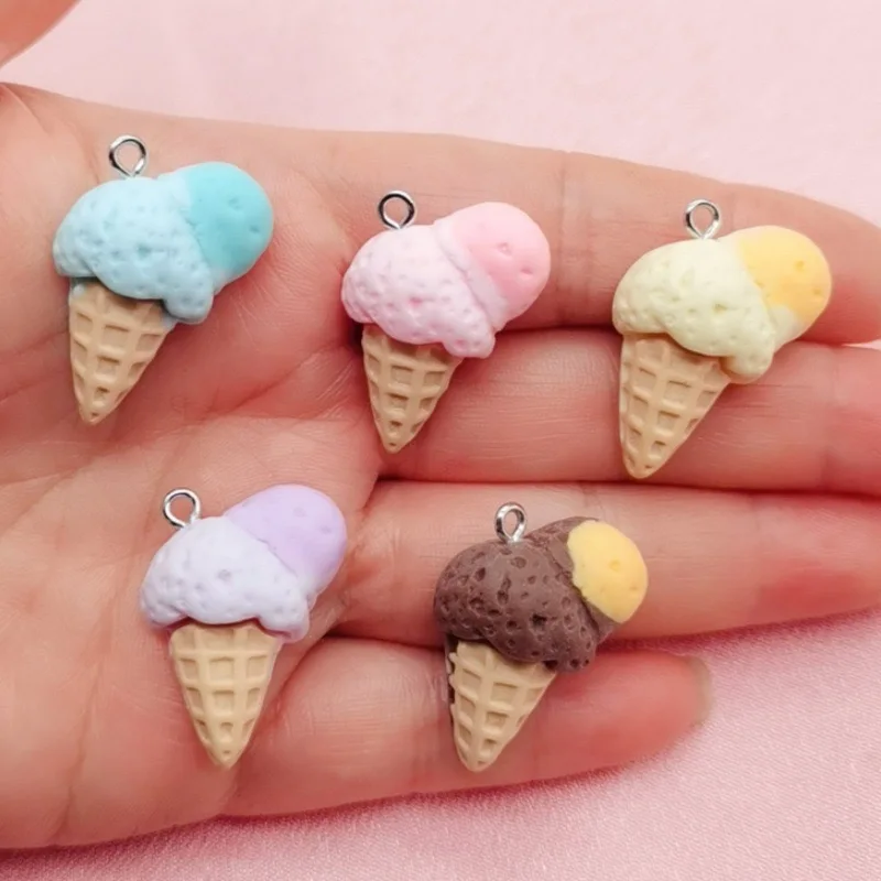 10 piezas de resina de colores, pequeños y frescos, con diseño de helado, dulces, para pendientes, llaveros, colgantes para coche, accesorios DIY