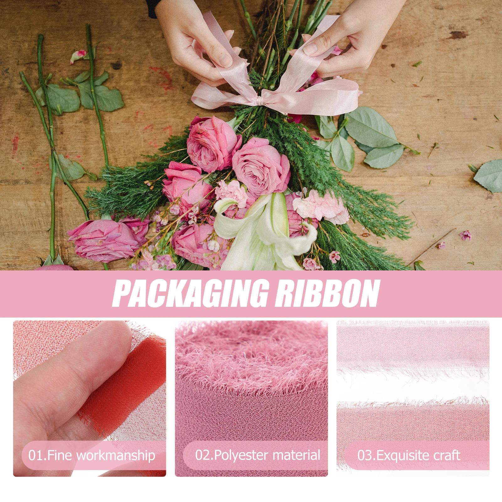 

3 Rolls Ribbons for Crafts Hand Torn Raw Edge Wedding Flower Bouquets Manual Bride
