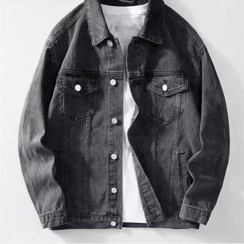 Men's Retro Light Blue Washed Denim Jacket Classic Button-Up Trucker Coat Casual Outerwear Autumn