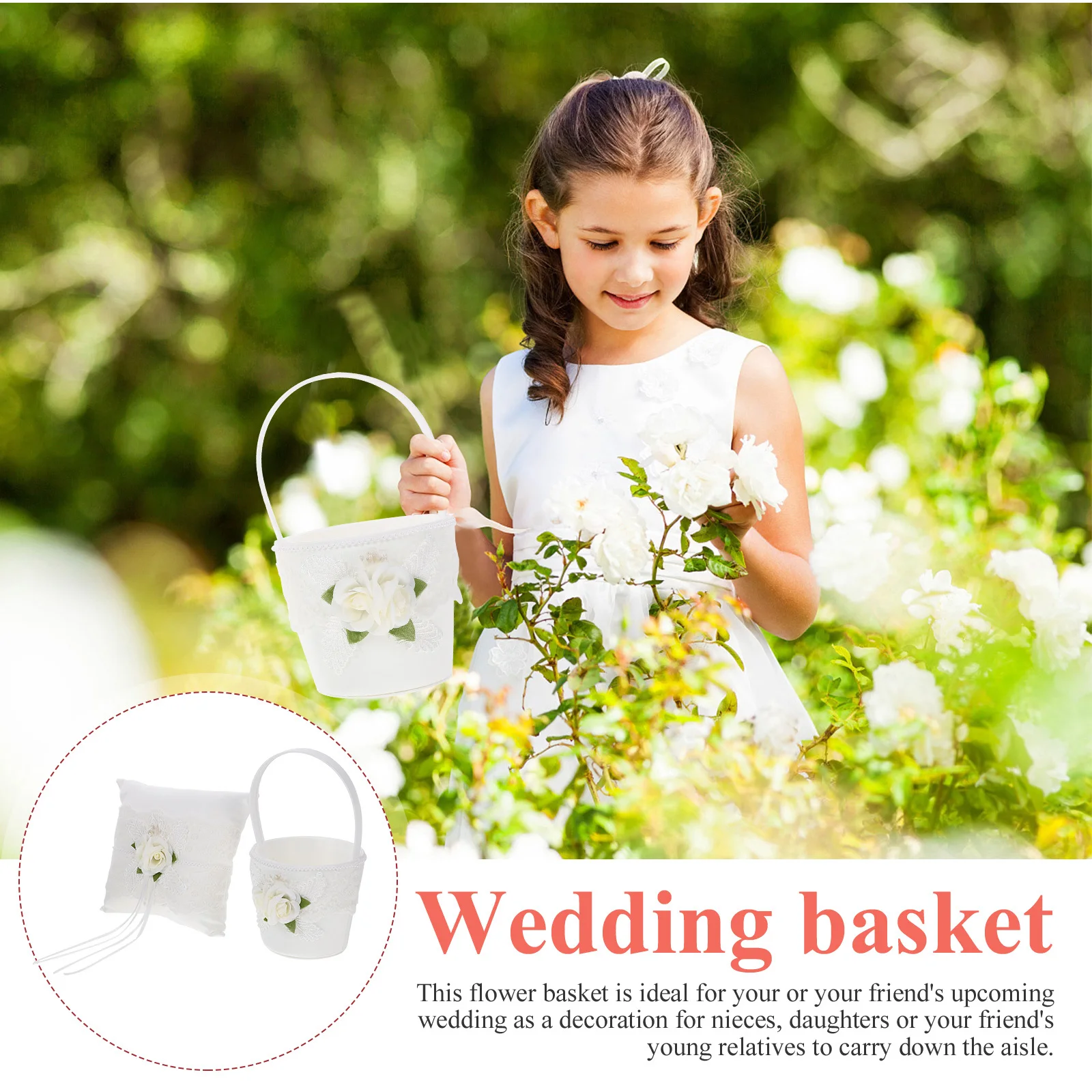 

1 Set Ring Pillow Set For Wedding Artificial Flower Decor, Flower Basket Petal Scattering, Wedding Ceremony Decoration