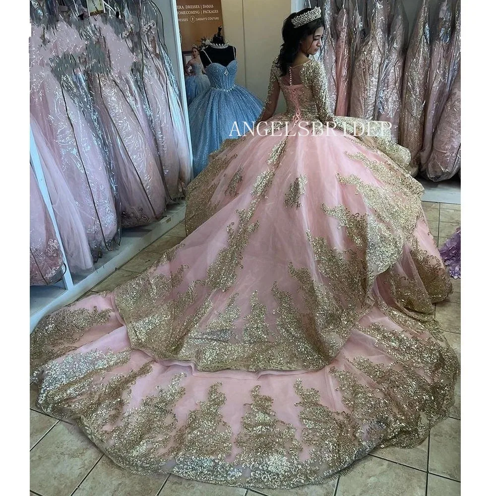 ANGELSBRIDEP Customized Luxury Ball Gown Quinceanera Dresses Formal Dress Long Sleeves Tiered Vestidos De 15 Años Quinceañeras