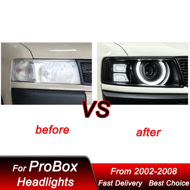 Suitable for 02-08 Toyota ProBox headlight assembly modification Defender model full LED daytime steering dual lens