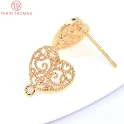 (6369) 10PCS 10.5x11.5MM 24K Gold Color Brass Heart Stud Earring Diy Jewelry Making Findings Jewelry Accessories Wholesale