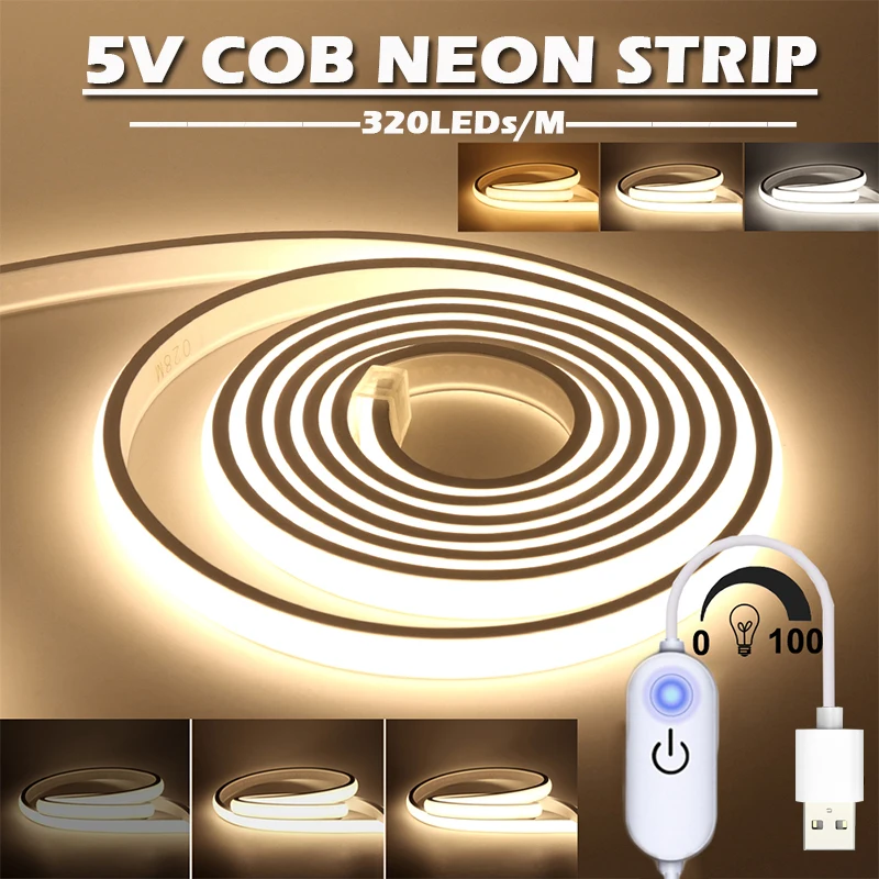 

5V COB Neon Light Strip, Touch Sensor Dimmable Flexible Lights for Stairs, Christmas, Halloween and Birthday Holidays