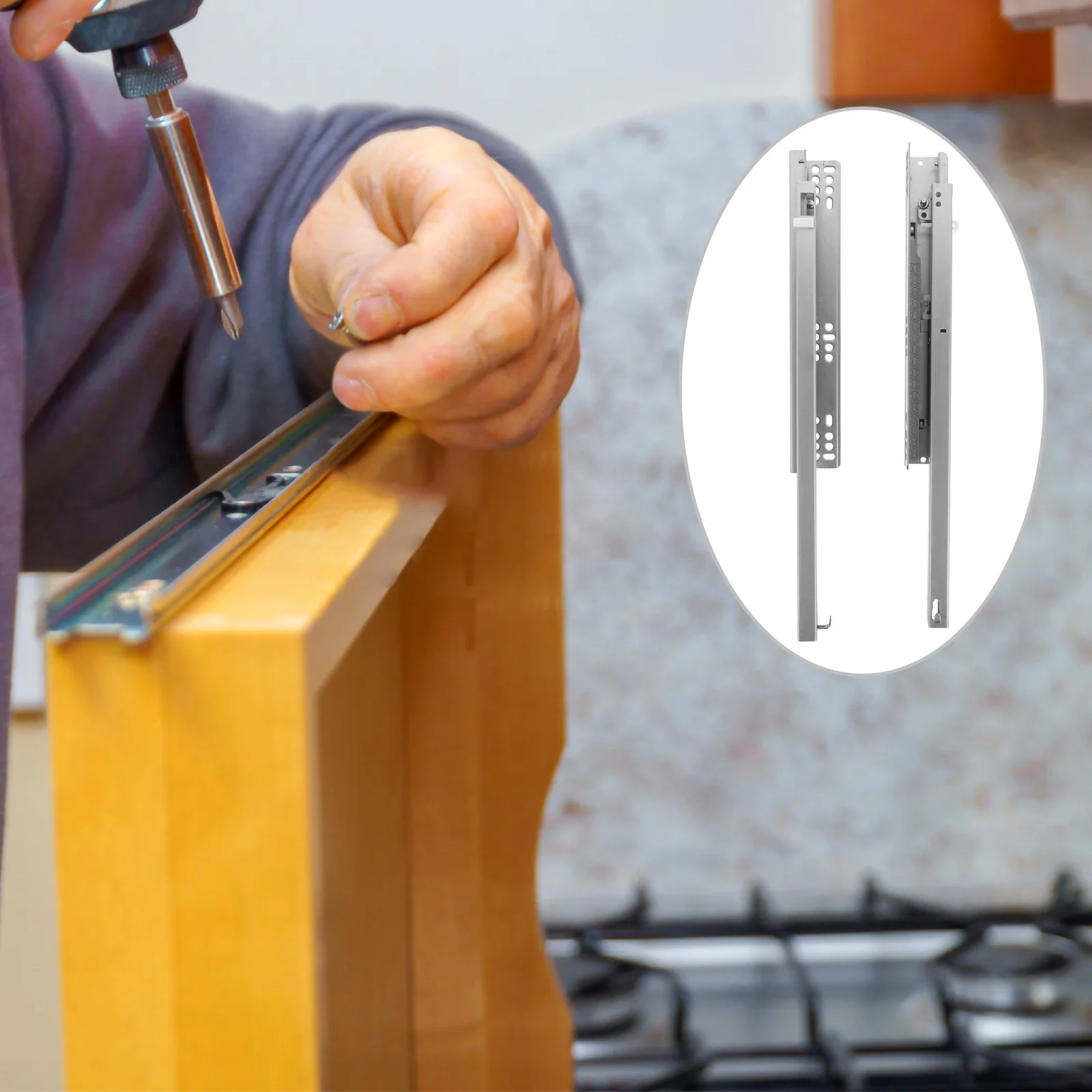 

1Pair Hydraulic Damping Drawer Slides Heavy Duty Silent Detachable Glides for Household Cabinets Drawers Replacement