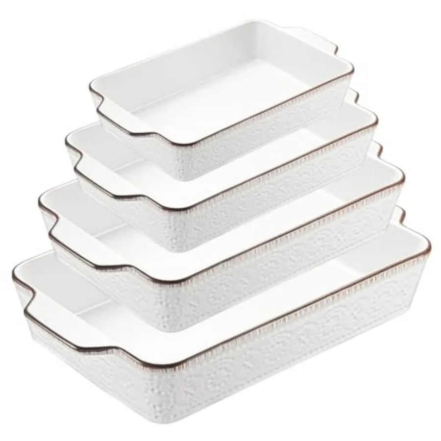 

Casserole Dishes for Oven, Ceramic Baking Dish Set of 4, Non-Stick Lasagna Pans with Handles, Rectangular Bakeware Set for Cake,