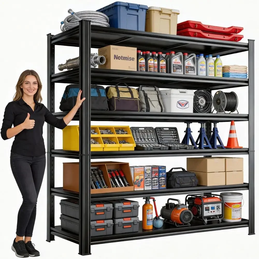 

Adjustable 6-Tier Garage Shelving, Heavy Duty Steel Storage Rack, High Load acity, Ideal or Garage, Warehouse, or Home Organizat