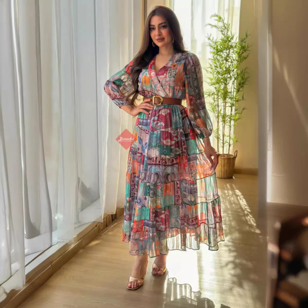 

Женская мода для взрослых по индивидуальному заказу, вечерний подарок, сексуальная шифоновая большая распашная юбка с принтом, бальное платье в повседневном стиле с поясом, костюм