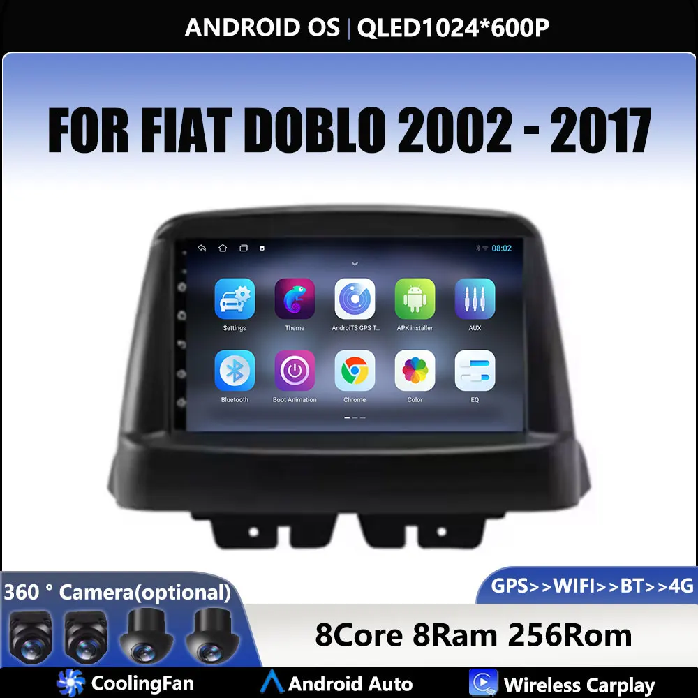 For FIAT Doblo 2002 - 2017 Car Carplay Auto  Android Radio Navigation GPS Multimedia Video Player DVD 5G WIFI 2 din