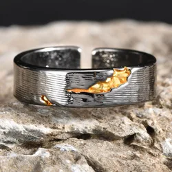 Vnox Personality Lava Open Ring for Men, Adjustable Vintage Oxidized Metal Finger Band,Fashion New Male Jewelry