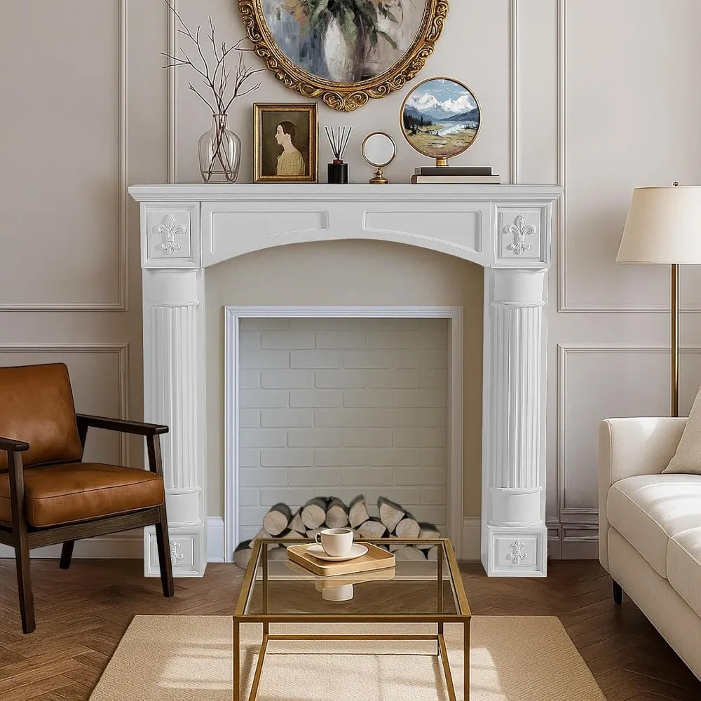 White Freestanding Fireplace Mantel Surround with Legs, Modern MDF Wooden Surround Mantel for Electric Fireplaces, Waterproof &